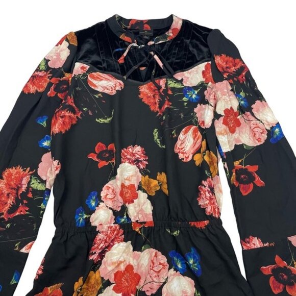 WORTHINGTON Floral Velvet Tie Neck Peplum Blouse Sz Large - Picture 3 of 6